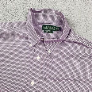 Ralph Lauren Dress Shirt Mens Size 16 34/35 Non Iron Pink Blue‎ Red Plaid